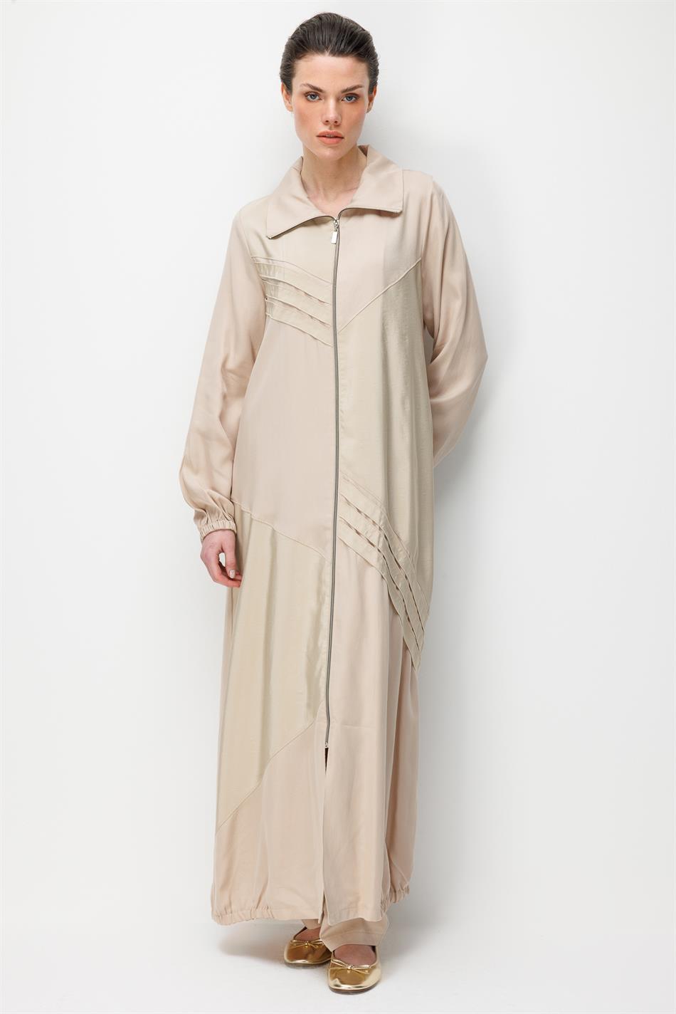 %100 Doğal LyoCELL Dökümlü Soft Hissiyat Ara Garni Detay Ferace-Taş