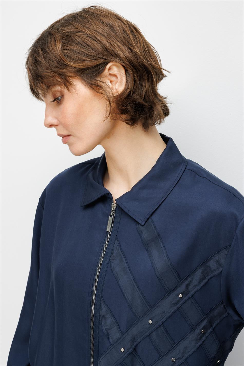 100% natuurlijke LyoCELL gedrapeerde, zachte broek met heupcoating en geweven details - Marineblauw