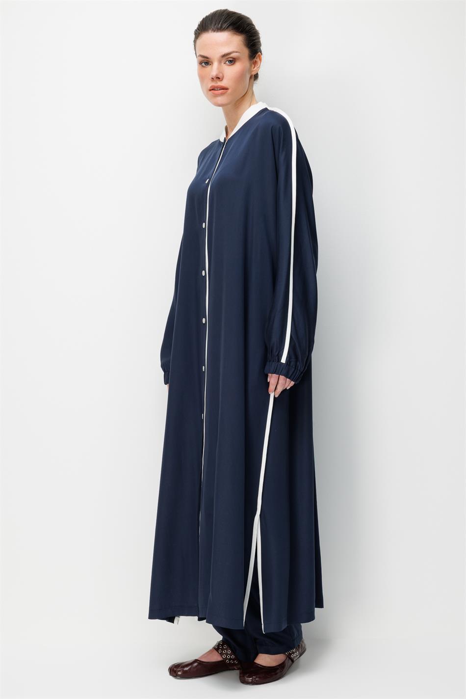 %100 Doğal LyoCELL Dökümlü Soft Hissiyat  Spor Bant Detaylı Maxi Tunik Ferace-Laci