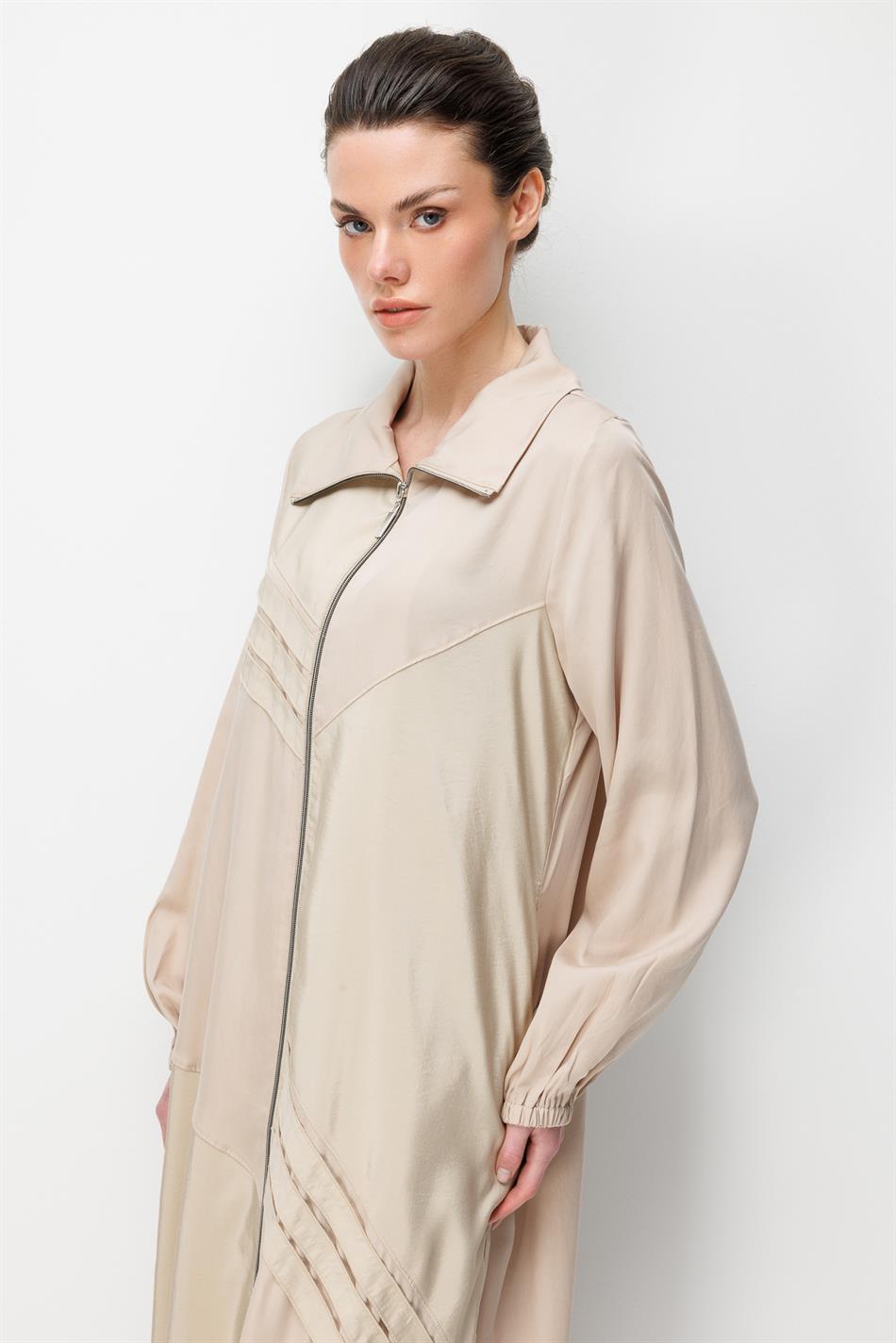 %100 Doğal LyoCELL Dökümlü Soft Hissiyat Ara Garni Detay Ferace-Taş