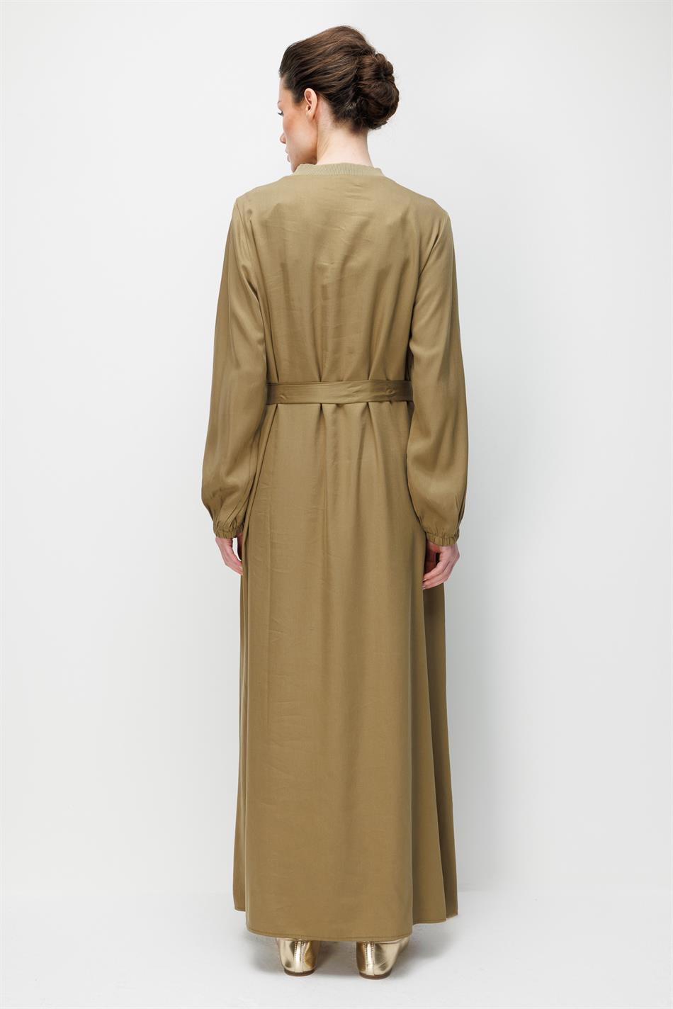 100% natuurlijke LyoCELL gedrapeerde maxi-jurk met ruches en zachte textuur - Khaki