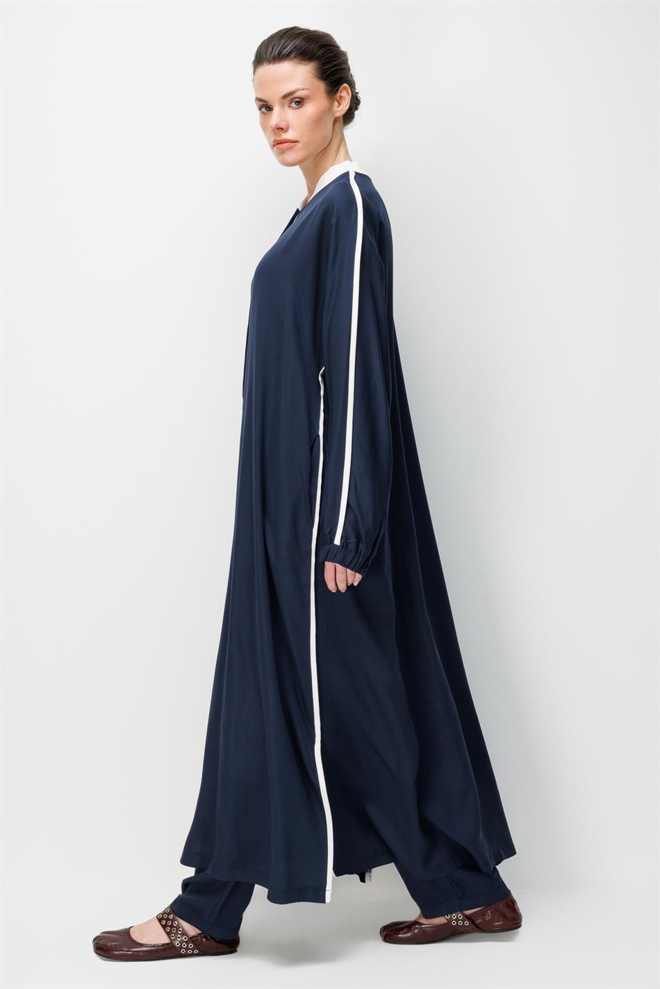 %100 Doğal LyoCELL Dökümlü Soft Hissiyat  Spor Bant Detaylı Maxi Tunik Ferace-Laci