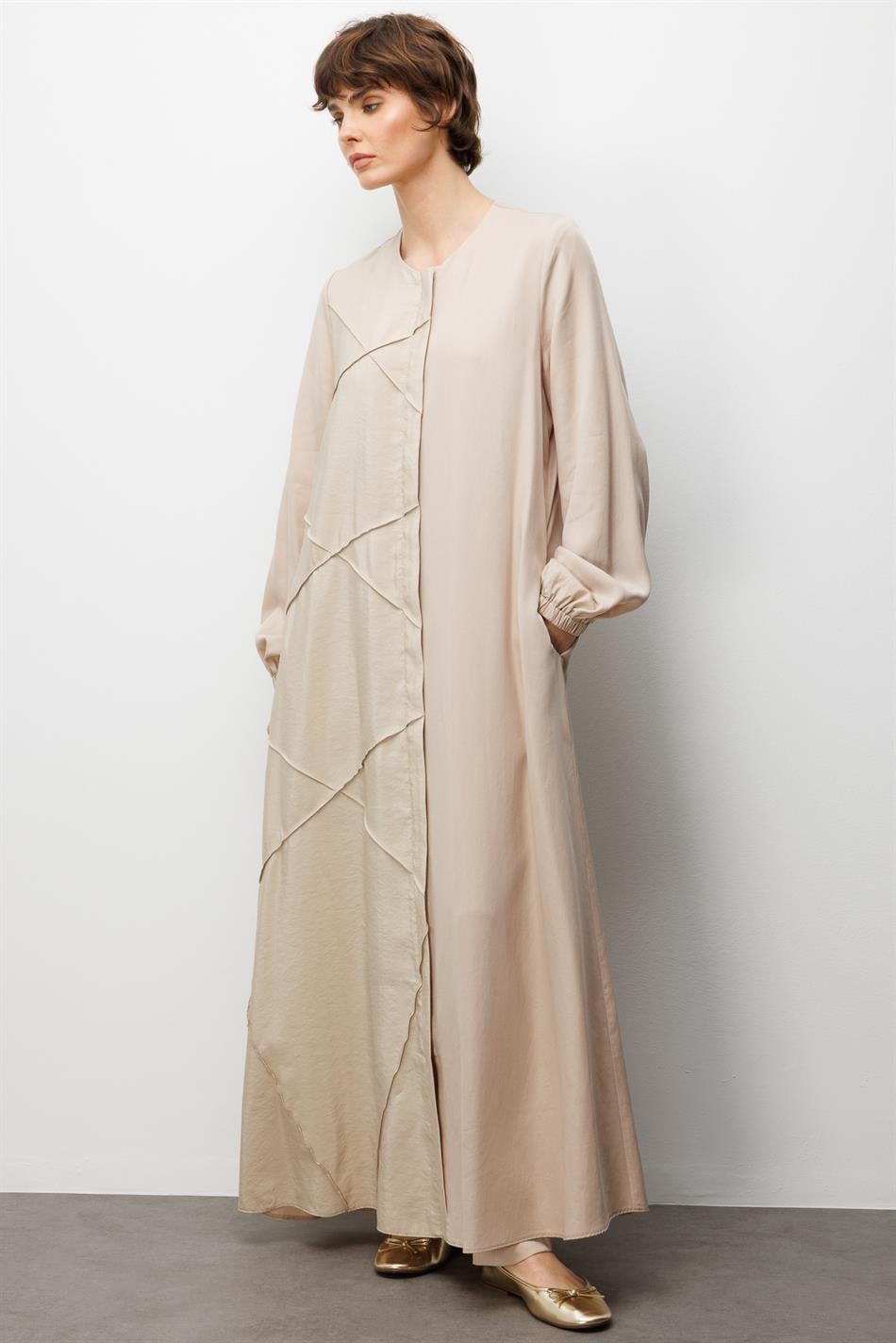 %100 Doğal LyoCELL ile Dökümlü Soft Hissiyat Rahat Kalıp Nervur Detaylı Ferace-Taş