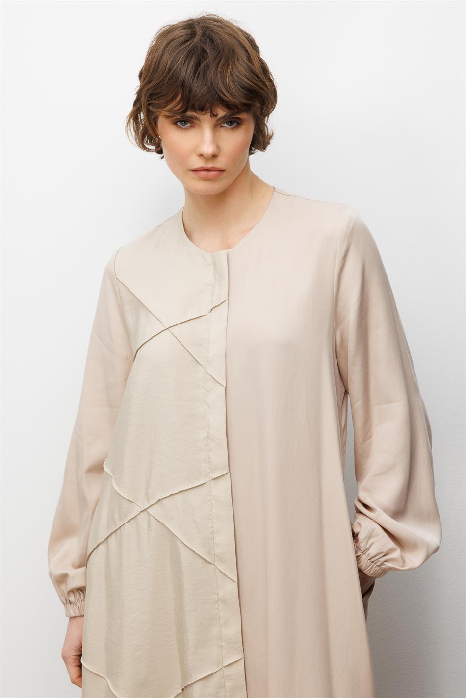 %100 Doğal LyoCELL ile Dökümlü Soft Hissiyat Rahat Kalıp Nervur Detaylı Ferace-Taş