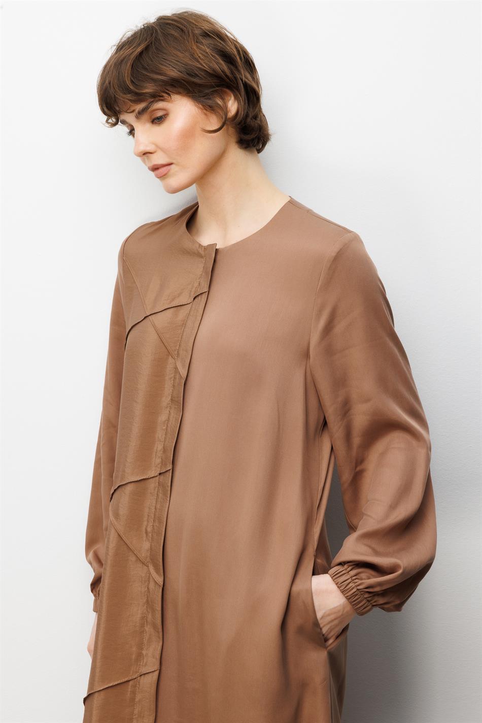 %100 Doğal LyoCELL ile Dökümlü Soft Hissiyat Rahat Kalıp Nervur Detaylı Ferace-Kahve