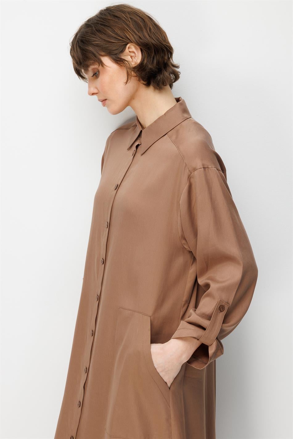 100% natuurlijke LyoCELL maxi gedrapeerde zachte stof tijdloze sportieve abaya - bruin