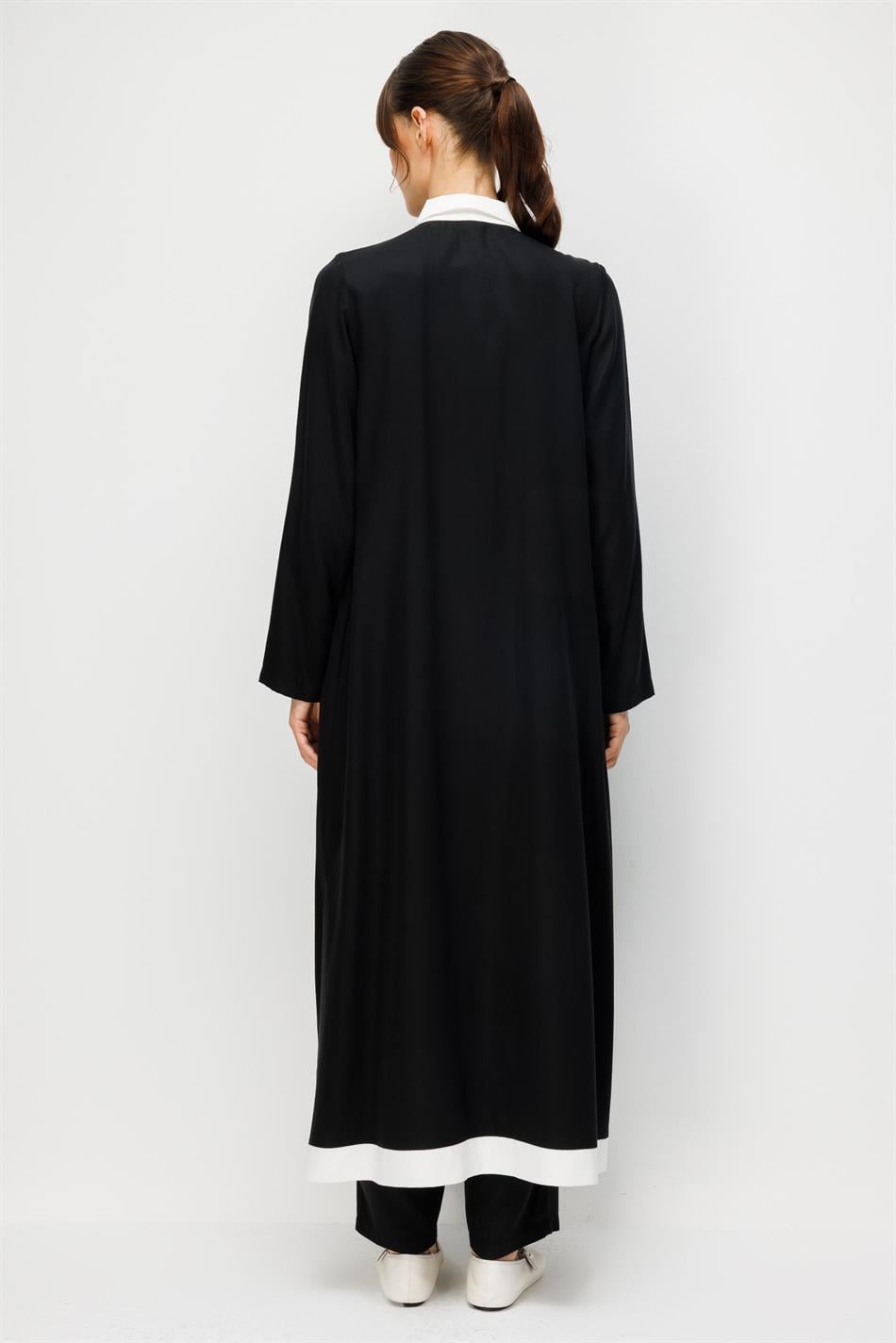 %100 Doğal LyoCELL Maxi Dökümlü Soft Kumaş Summer Garnili Maxi Elbise Ferace-Siyah