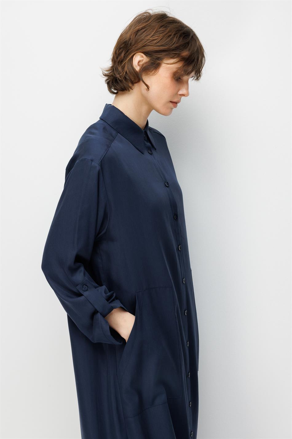 100% natuurlijke LyoCELL maxi gedrapeerde zachte stof tijdloze sportieve abaya - marineblauw