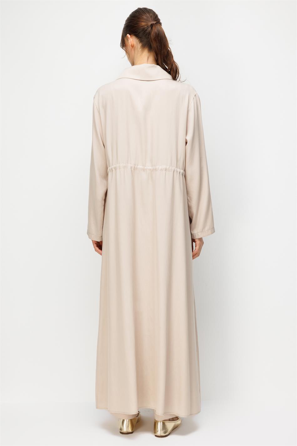 %100 Doğal LyoCELL Maxi Dökümlü Soft Kumaş Desen Geçişli Kap Ferace-Taş