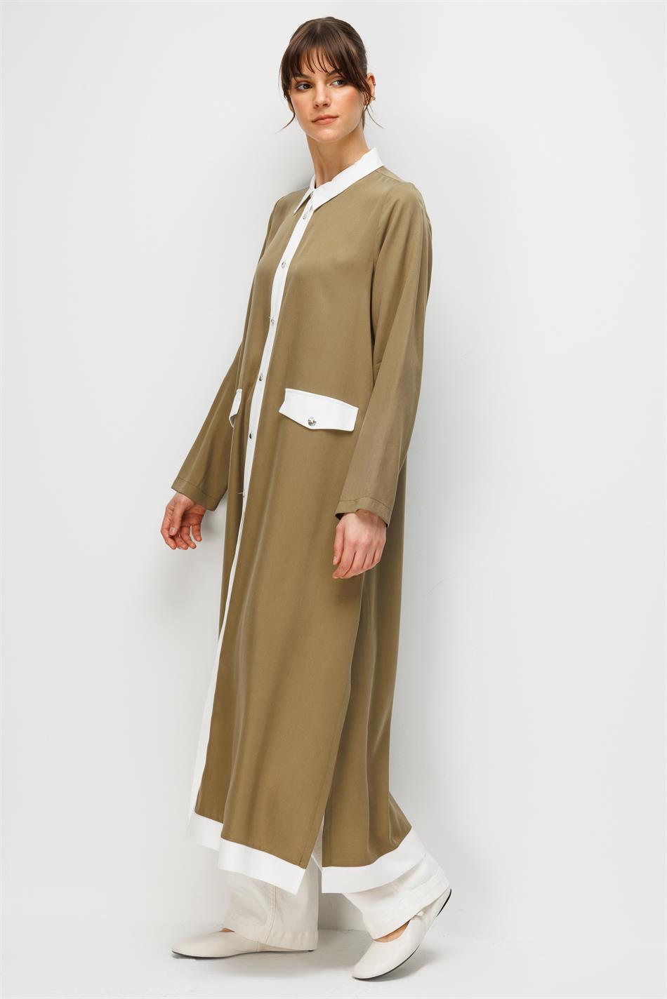 100% natuurlijke LyoCELL maxi-jurk van zachte, gedrapeerde stof met bies - kaki