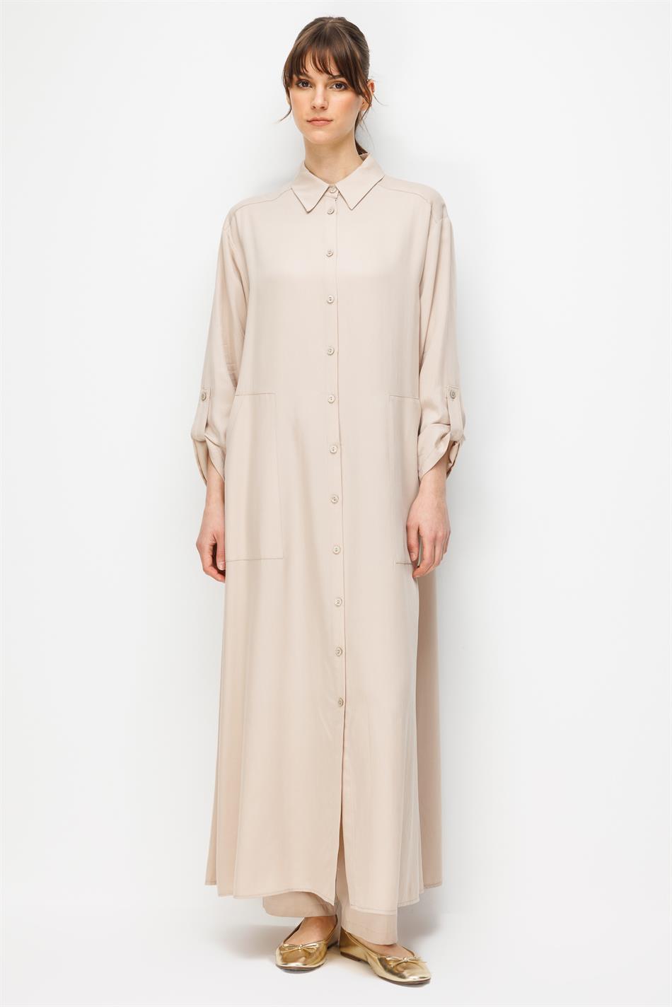 %100 Doğal LyoCELL Maxi Dökümlü Soft Kumaş Zamansız Spor Kap Ferace-Taş