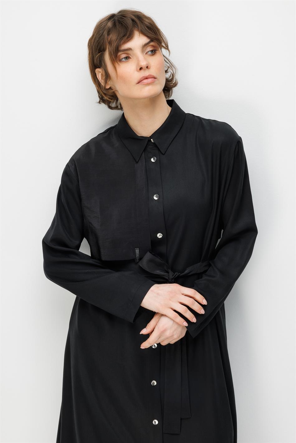 100% natuurlijke LyoCELL Maxi gedrapeerde zachte stof, hypoallergene windbreaker met gekleurde bies, sportjas/abaya - zwart