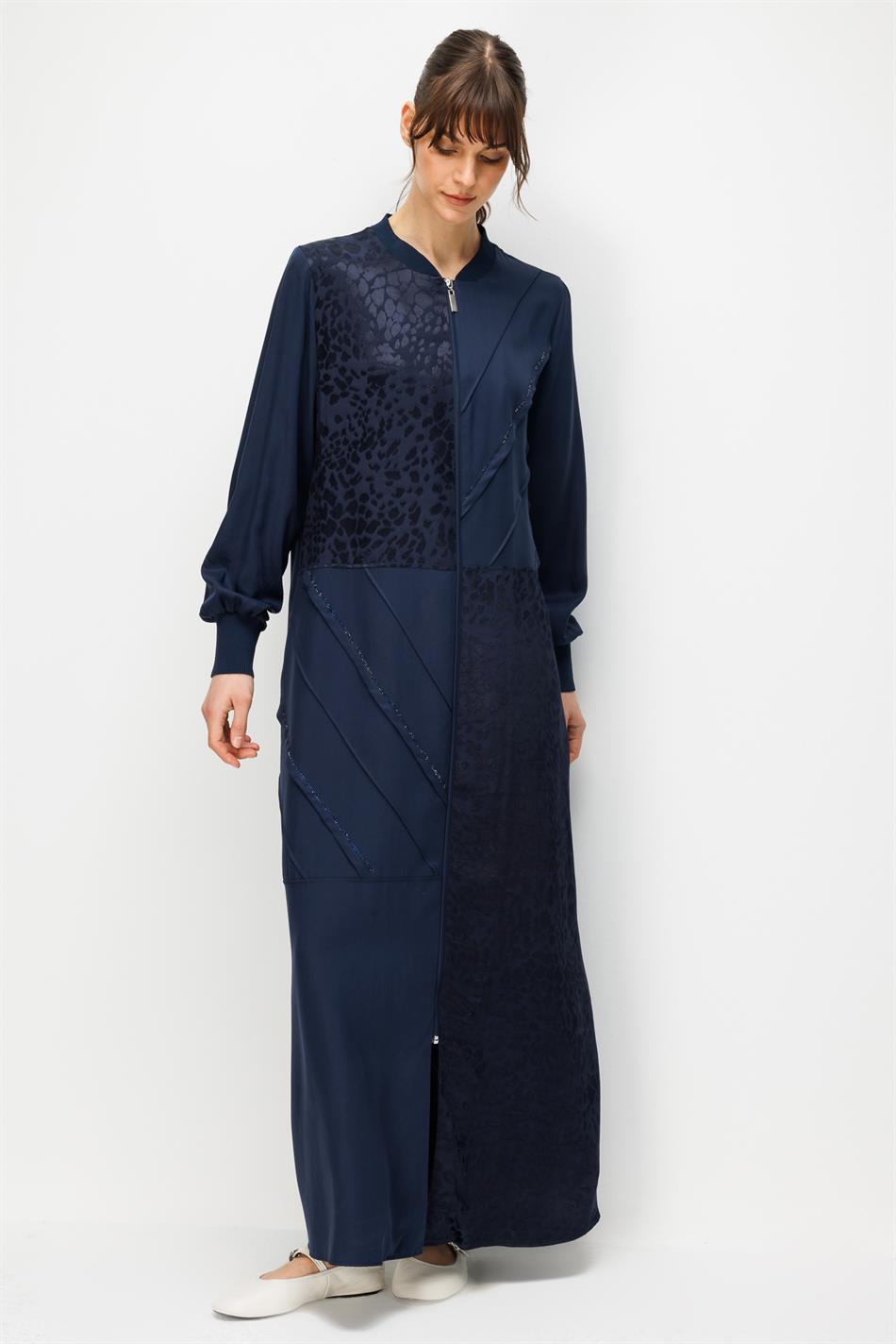 100% natuurlijke LyoCELL maxi gedrapeerde, zachte stof met ribbels en patroon - Marineblauw