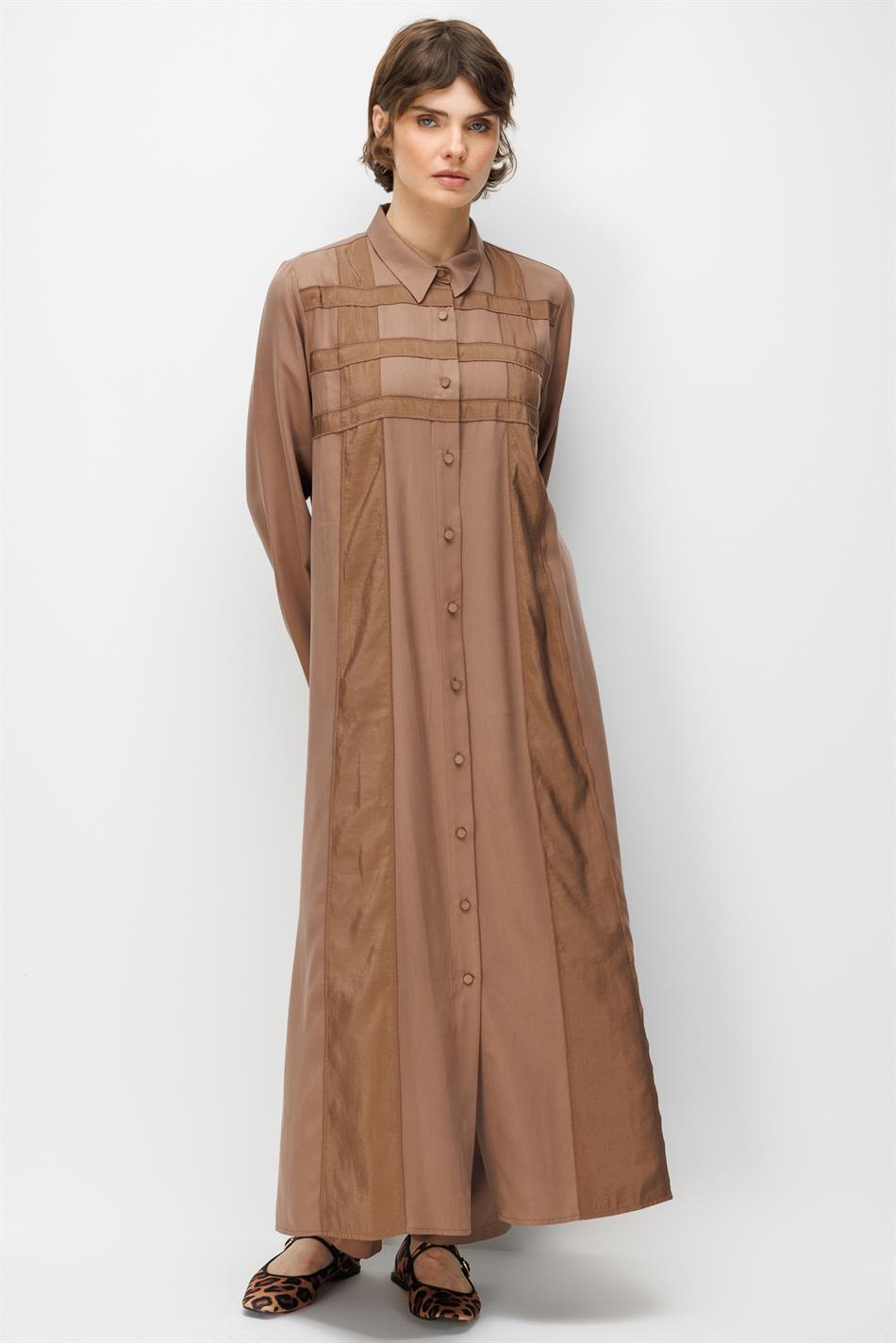 %100 Doğal LyoCELL Maxi Dökümlü Soft Kumaş Poly Cupra Desen İşleme Spor Kap Ferace-Kahve