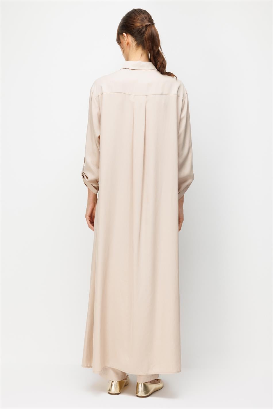 %100 Doğal LyoCELL Maxi Dökümlü Soft Kumaş Zamansız Spor Kap Ferace-Taş