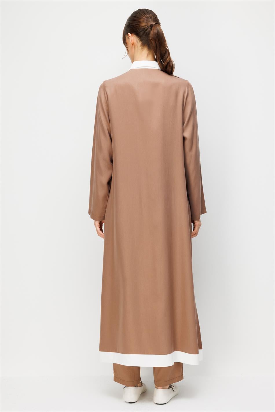 %100 Doğal LyoCELL Maxi Dökümlü Soft Kumaş Summer Garnili Maxi Elbise Ferace-Kahve