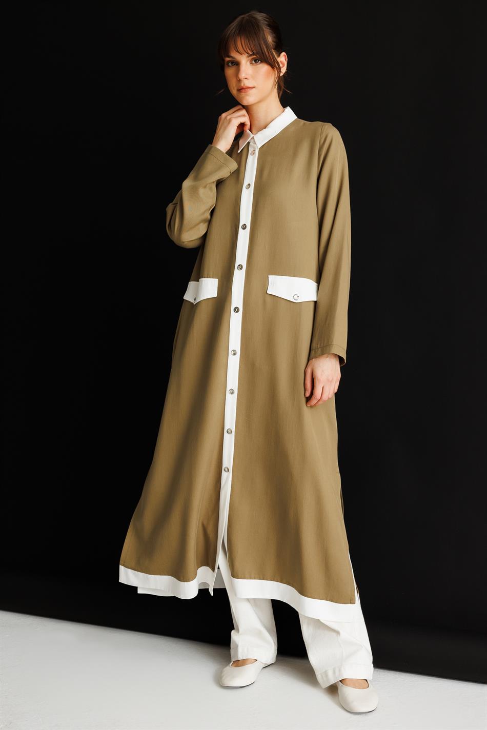 100% natuurlijke LyoCELL maxi-jurk van zachte, gedrapeerde stof met bies - kaki