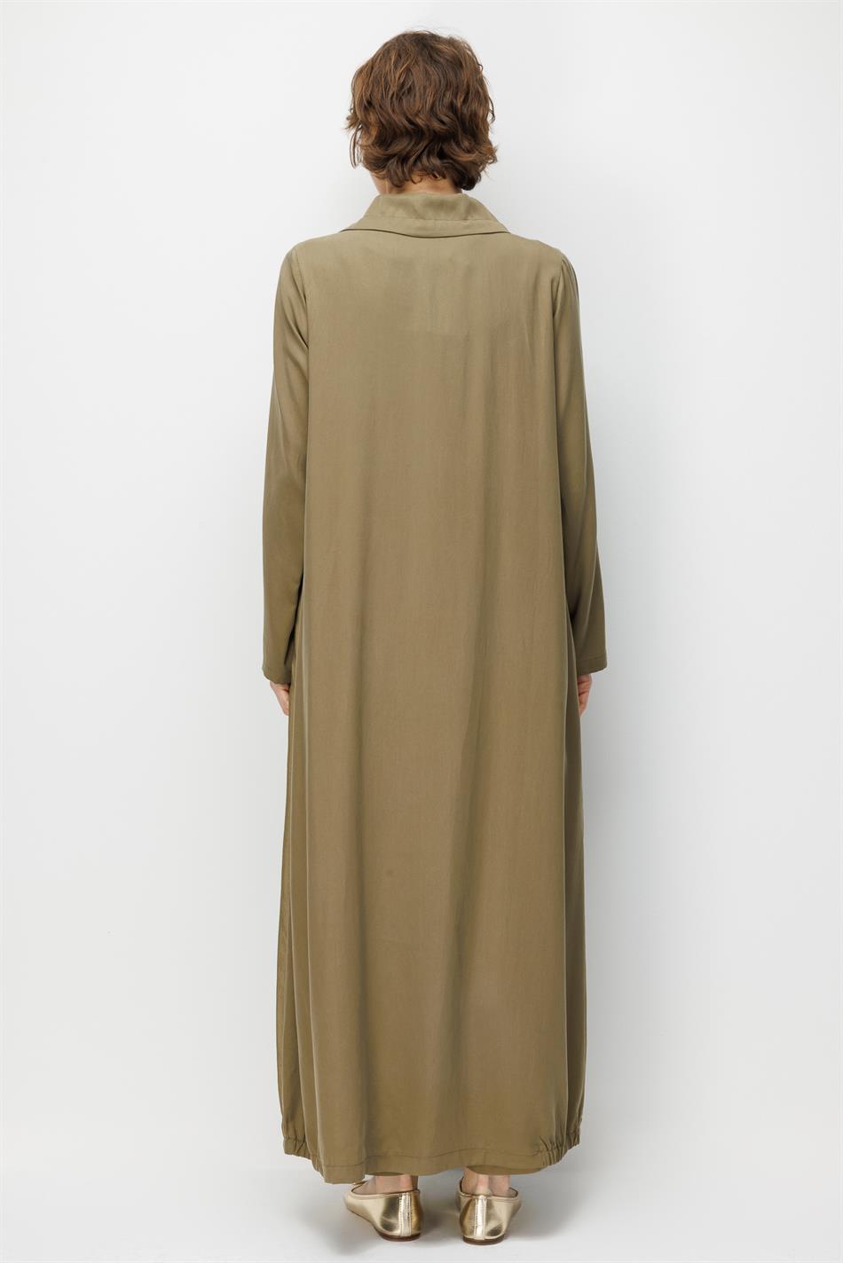 100% natuurlijke LyoCELL Maxi Draped Soft Fabric Color Garni Sport Detail Abaya - Khaki