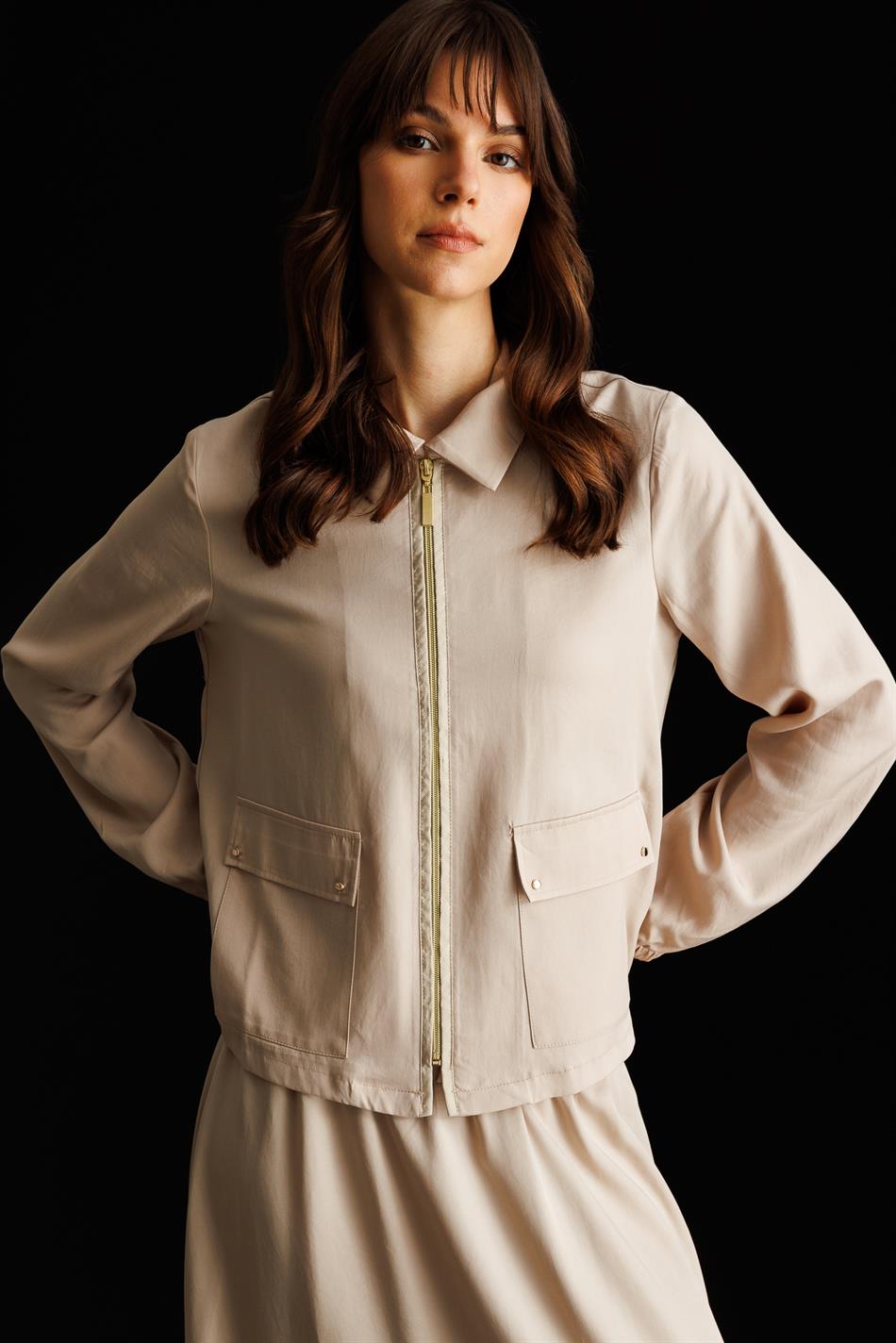 %100 Doğal LyoCELL Maxi Dökümlü Soft Kumaş Özel Ceket ve Etek Kombinli TAKIM-Taş