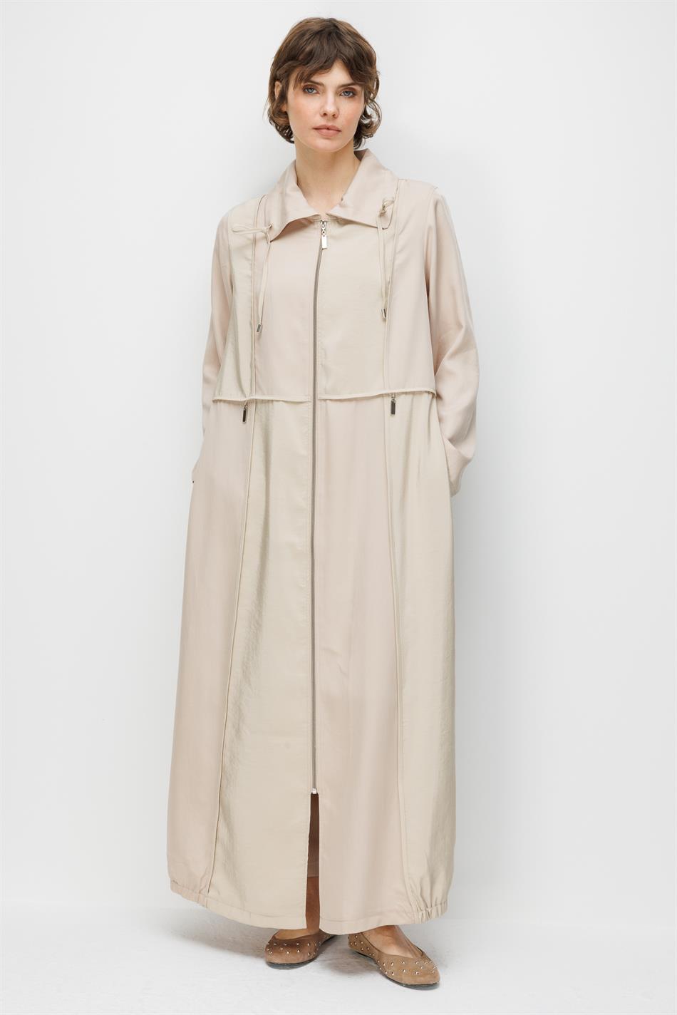 100% natuurlijke LyoCELL Maxi gedrapeerde zachte stof, kleur Garni Sport, gedetailleerde abaya - Stone