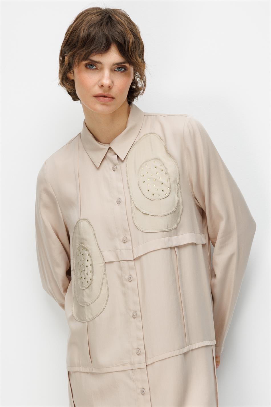 %100 Doğal LyoCELL Maxi Dökümlü Soft Kumaş Elişi Flora İşleme Detaylı Maxi Tunik Ferace-Taş