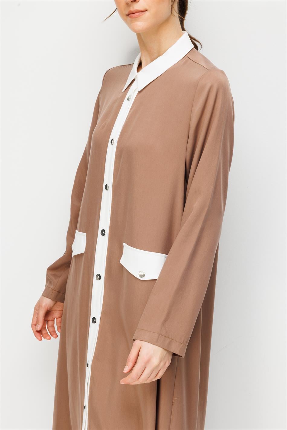 %100 Doğal LyoCELL Maxi Dökümlü Soft Kumaş Summer Garnili Maxi Elbise Ferace-Kahve