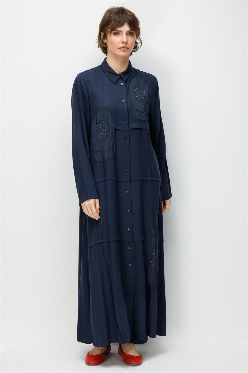 %100 Doğal LyoCELL Maxi Dökümlü Soft Kumaş Elişi Flora İşleme Detaylı Maxi Tunik Ferace-Laci