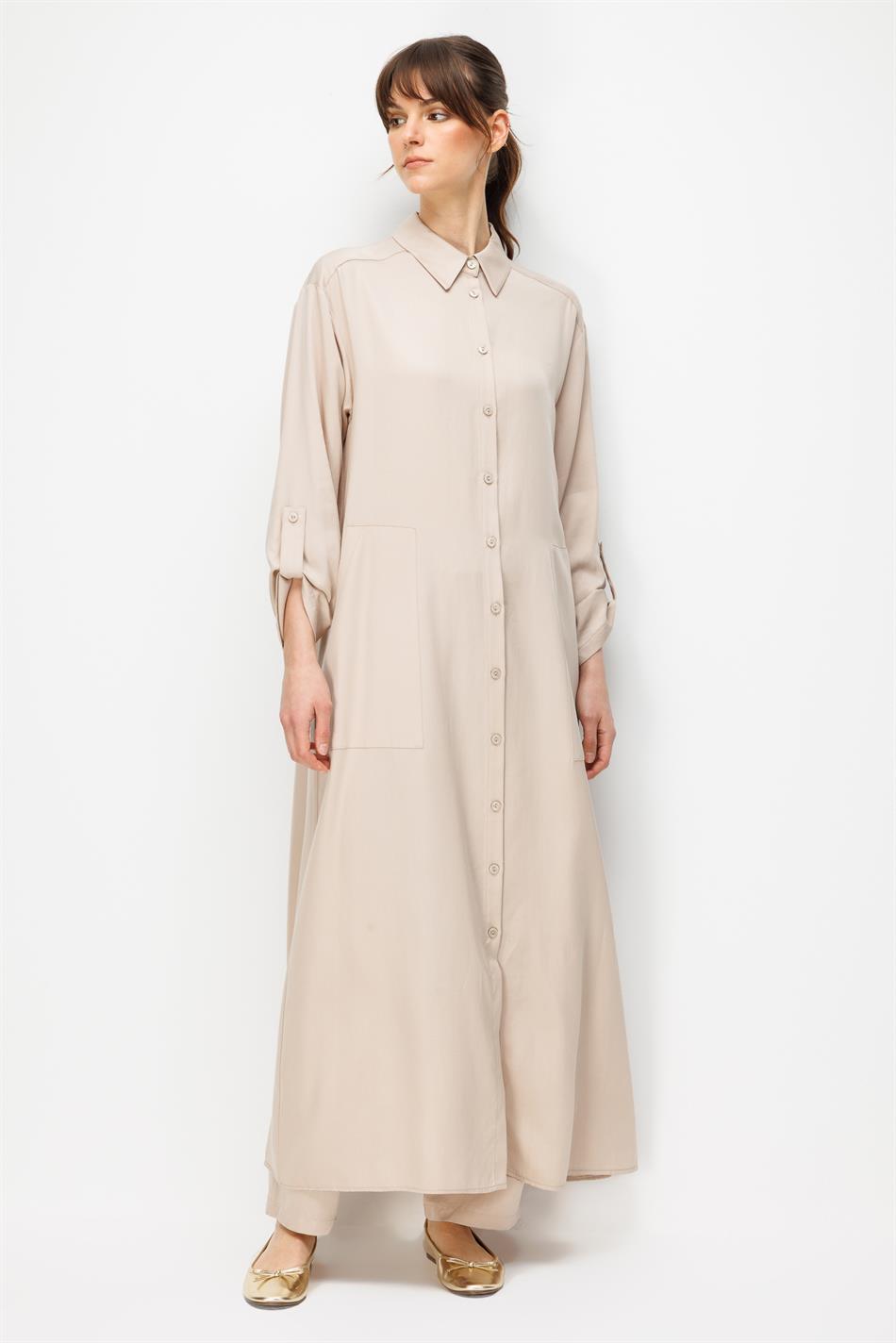 %100 Doğal LyoCELL Maxi Dökümlü Soft Kumaş Zamansız Spor Kap Ferace-Taş