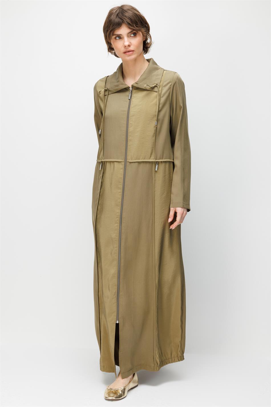 100% natuurlijke LyoCELL Maxi Draped Soft Fabric Color Garni Sport Detail Abaya - Khaki