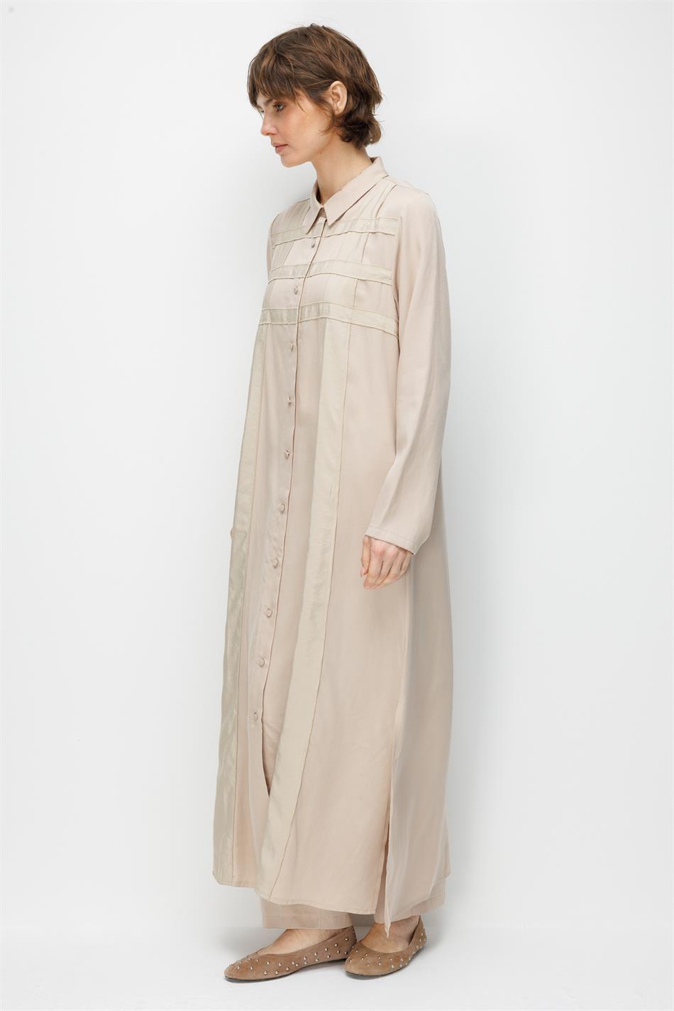 %100 Doğal LyoCELL Maxi Dökümlü Soft Kumaş Poly Cupra Desen İşleme Spor Kap Ferace-Taş