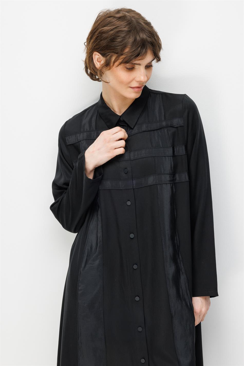 %100 Doğal LyoCELL Maxi Dökümlü Soft Kumaş Poly Cupra Desen İşleme Spor Kap Ferace-Siyah