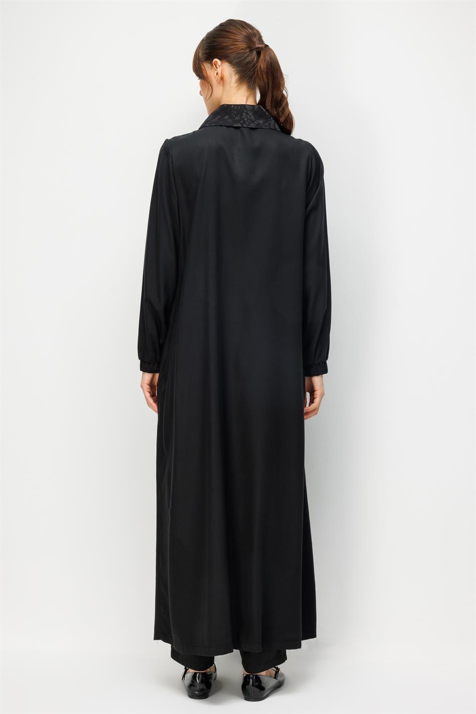 %100 Doğal LyoCELL Maxi Dökümlü Soft Kumaş ve Desen Geçişli Ferace-Siyah