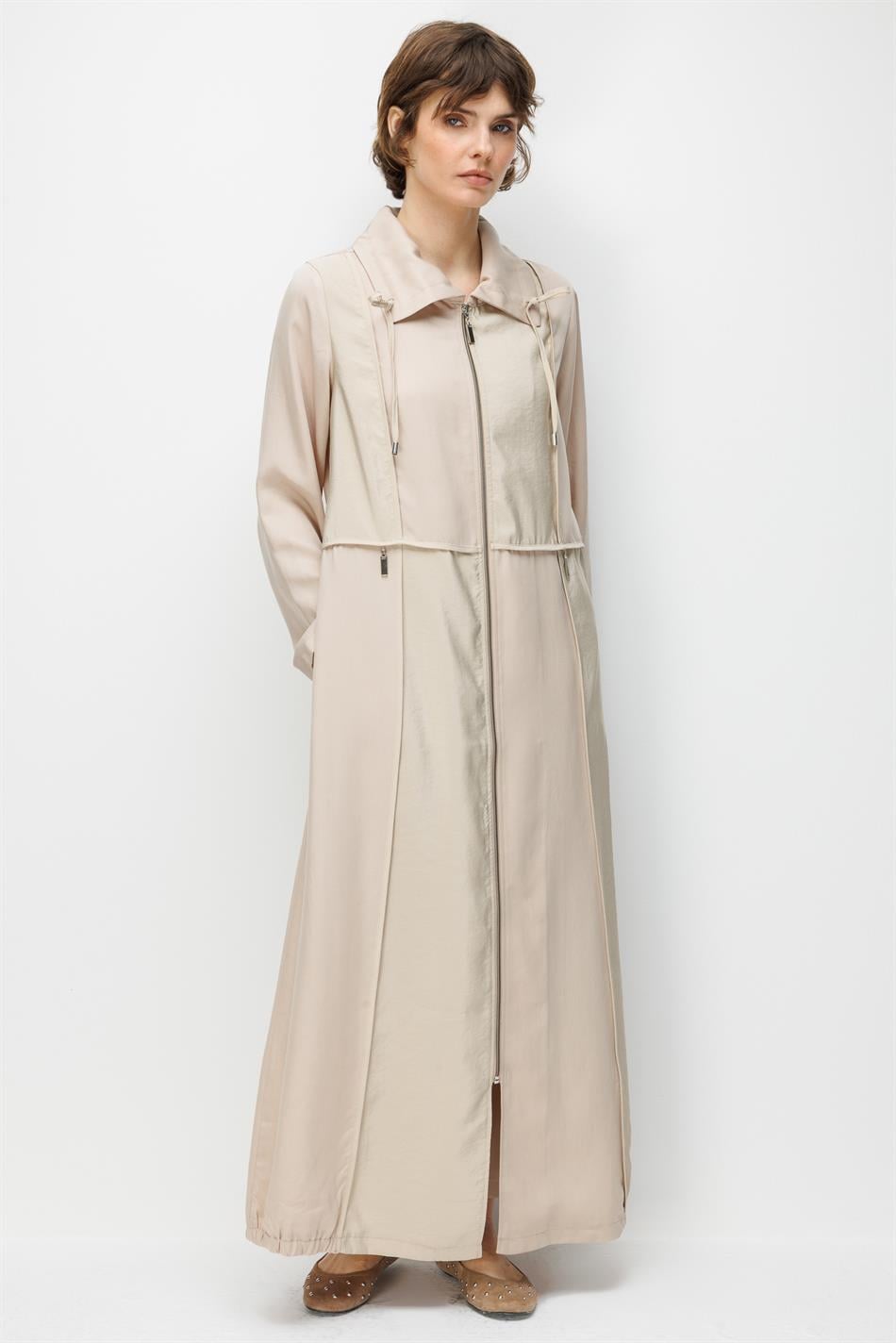 100% natuurlijke LyoCELL Maxi gedrapeerde zachte stof, kleur Garni Sport, gedetailleerde abaya - Stone