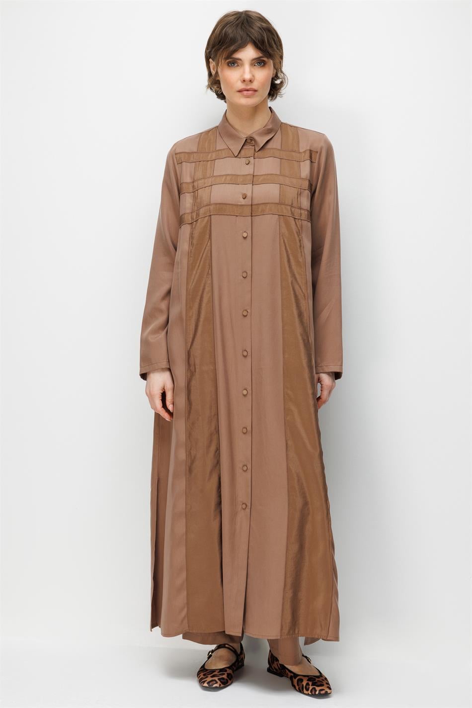 %100 Doğal LyoCELL Maxi Dökümlü Soft Kumaş Poly Cupra Desen İşleme Spor Kap Ferace-Kahve