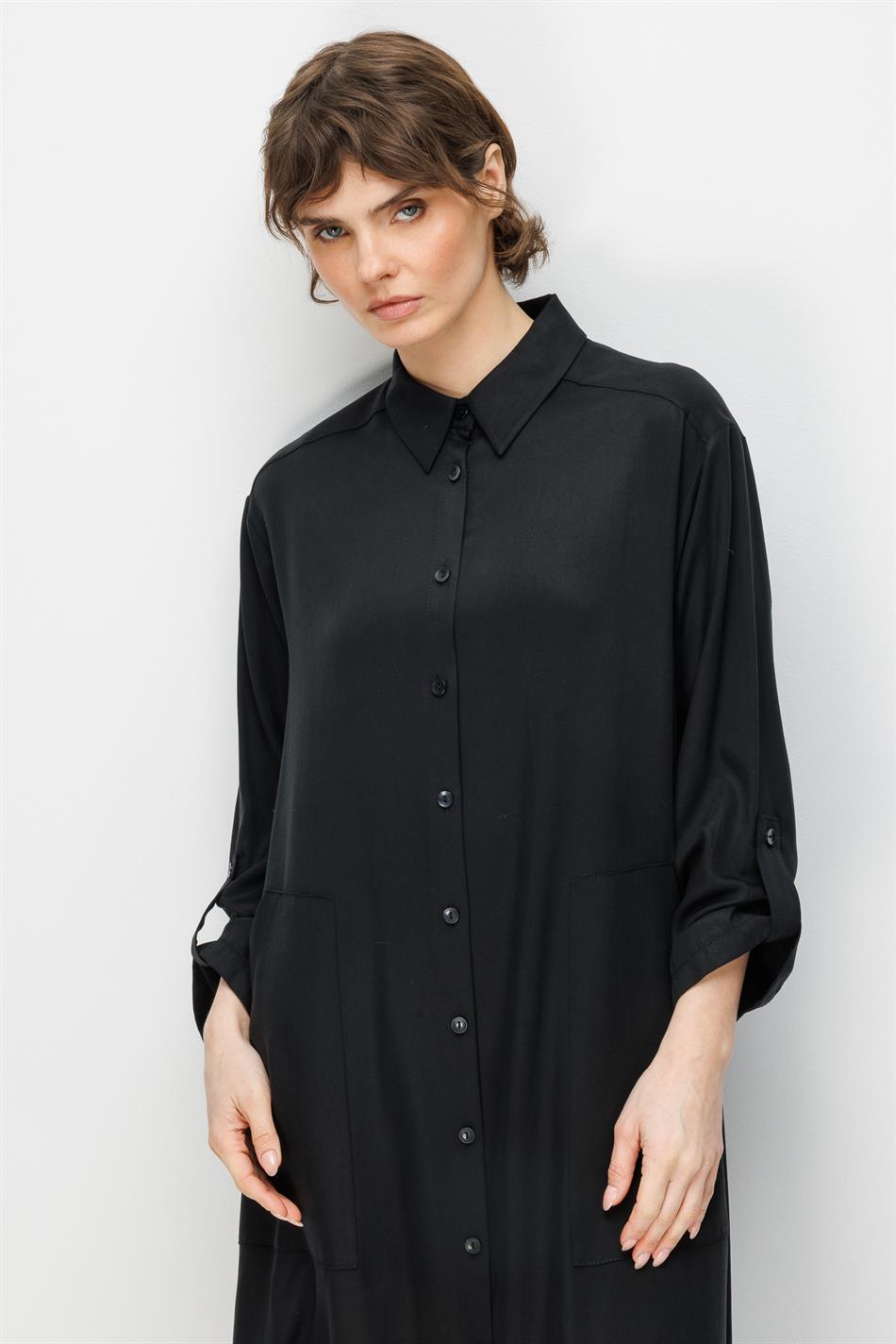 %100 Doğal LyoCELL Maxi Dökümlü Soft Kumaş Zamansız Spor Kap Ferace-Siyah