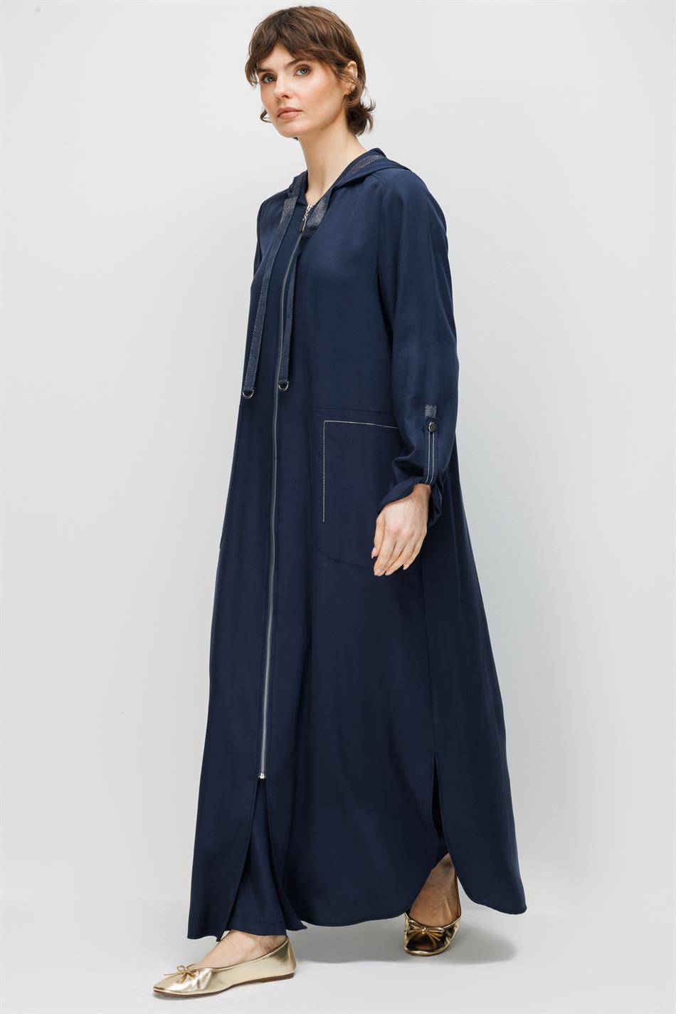 %100 Doğal LyoCELL Maxi Dökümlü Soft Kumaş Spor Garni Detaylı Kap Ferace-Laci