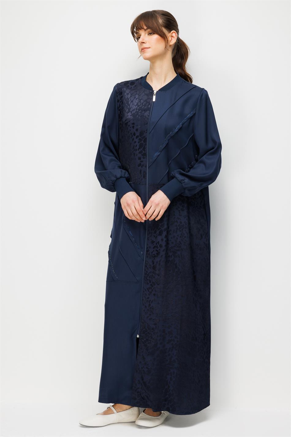 100% natuurlijke LyoCELL maxi gedrapeerde, zachte stof met ribbels en patroon - Marineblauw