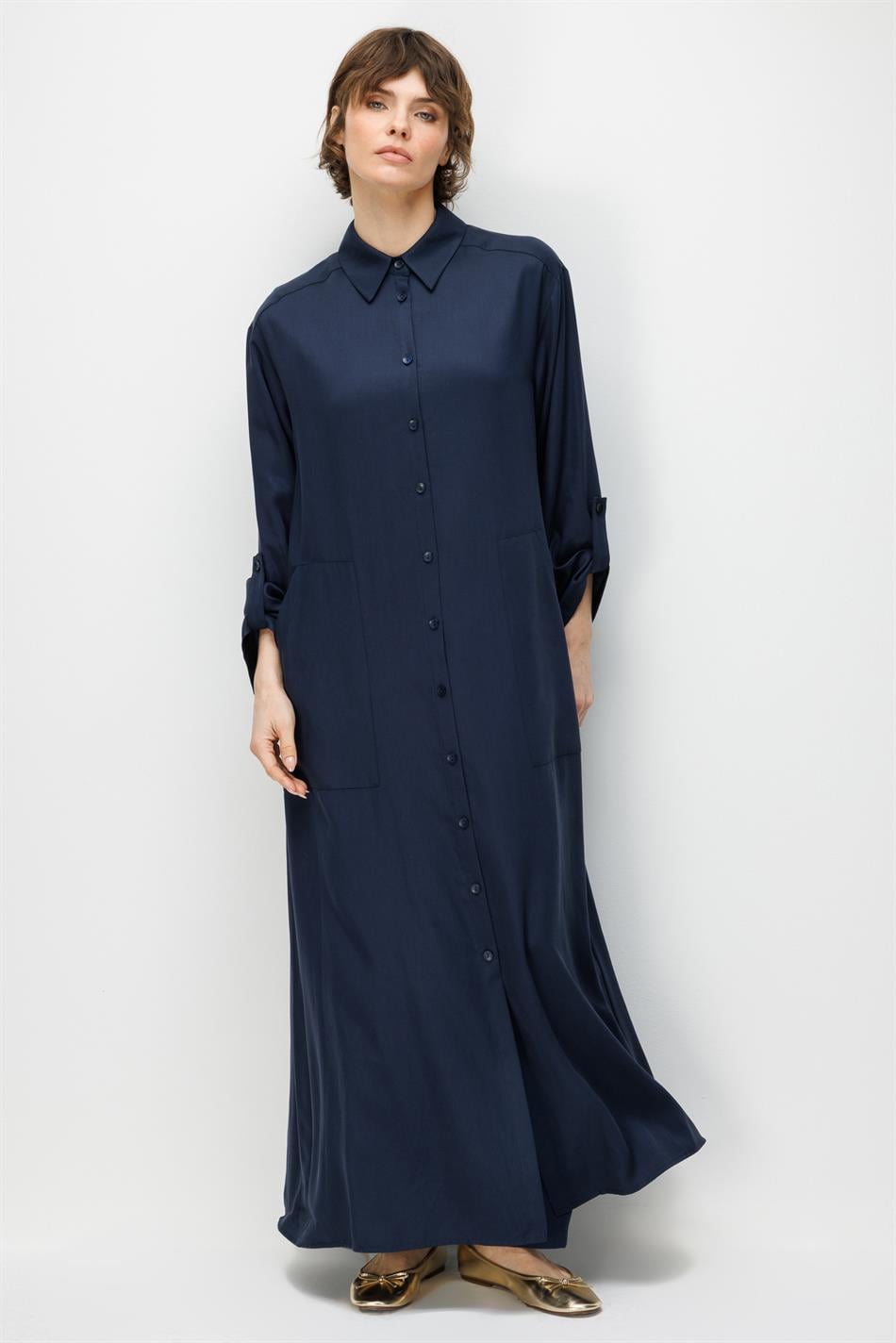 100% natuurlijke LyoCELL maxi gedrapeerde zachte stof tijdloze sportieve abaya - marineblauw