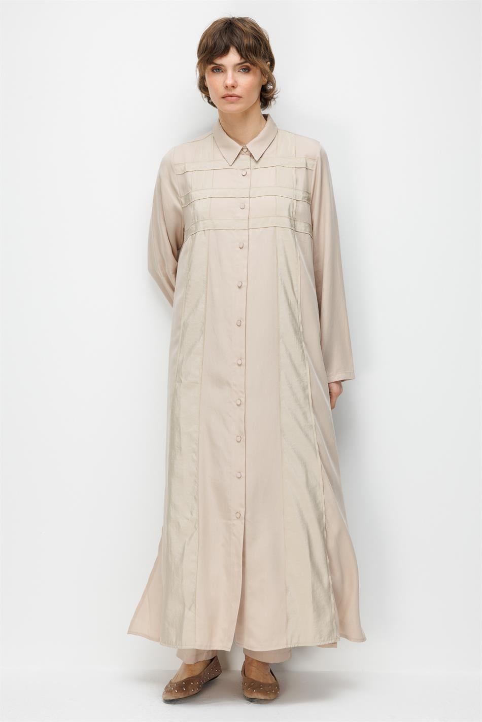 %100 Doğal LyoCELL Maxi Dökümlü Soft Kumaş Poly Cupra Desen İşleme Spor Kap Ferace-Taş