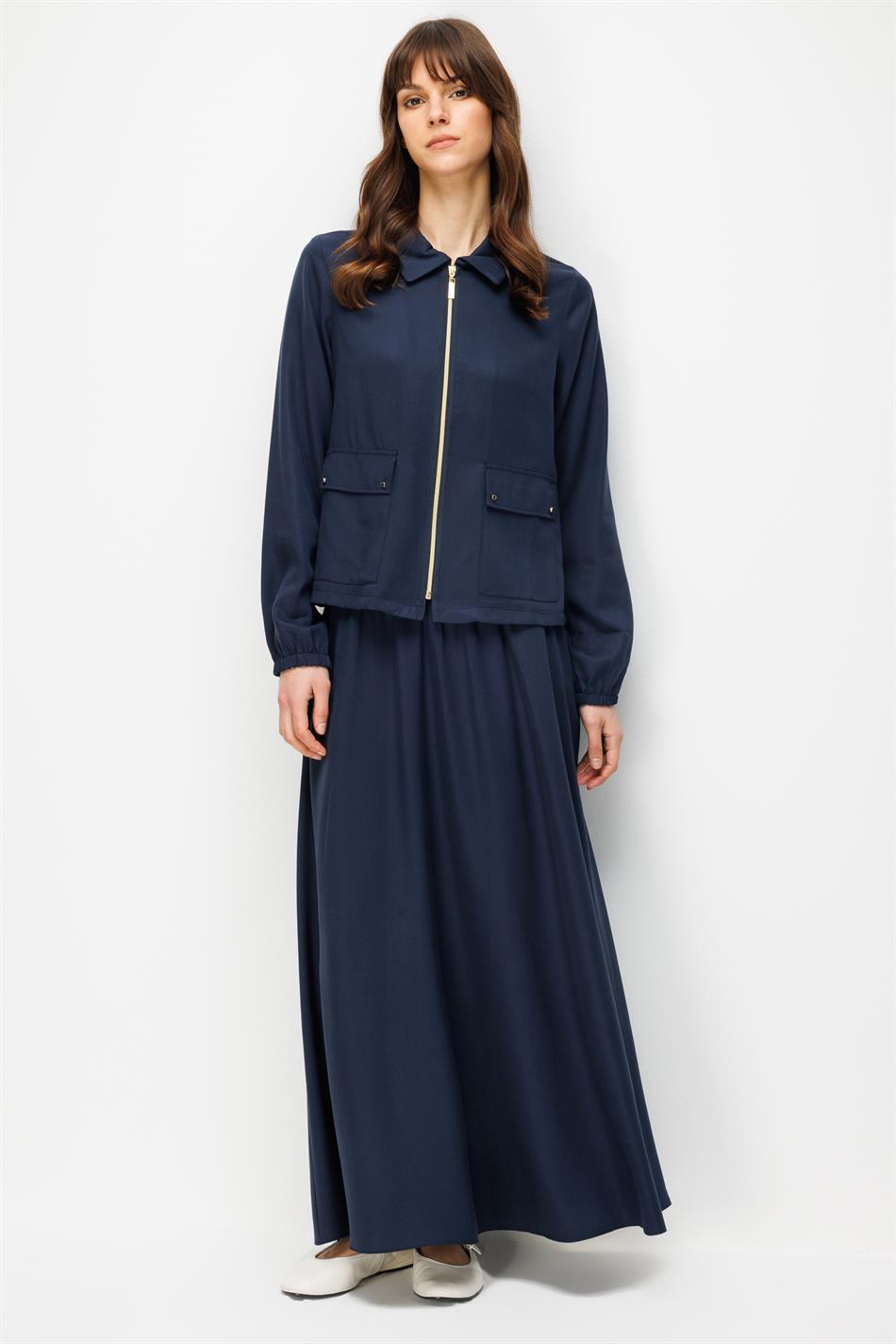 %100 Doğal LyoCELL Maxi Dökümlü Soft Kumaş Özel Ceket ve Etek Kombinli TAKIM-Laci