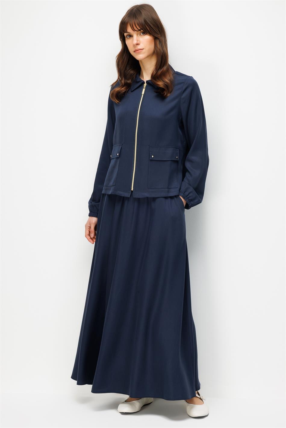 %100 Doğal LyoCELL Maxi Dökümlü Soft Kumaş Özel Ceket ve Etek Kombinli TAKIM-Laci