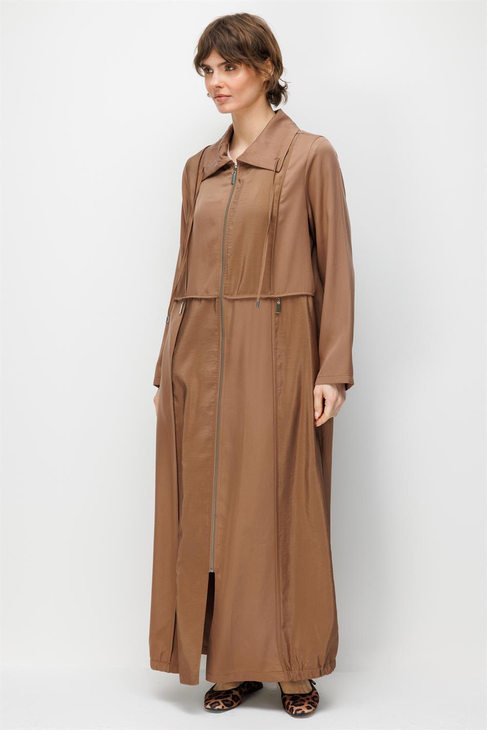 100% natuurlijke LyoCELL Maxi gedrapeerde zachte stof, kleur Garni Sport, gedetailleerde abaya - bruin
