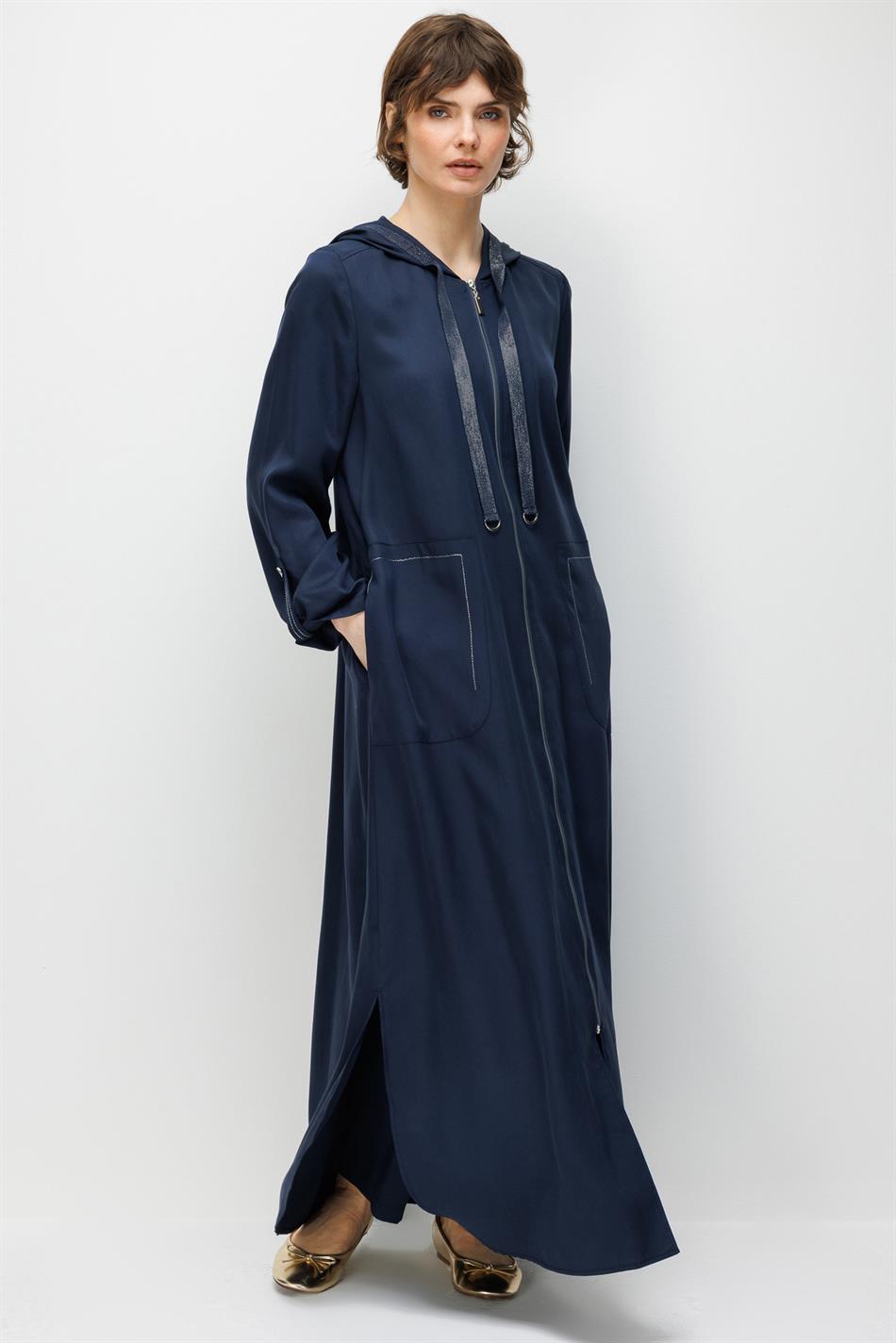 %100 Doğal LyoCELL Maxi Dökümlü Soft Kumaş Spor Garni Detaylı Kap Ferace-Laci