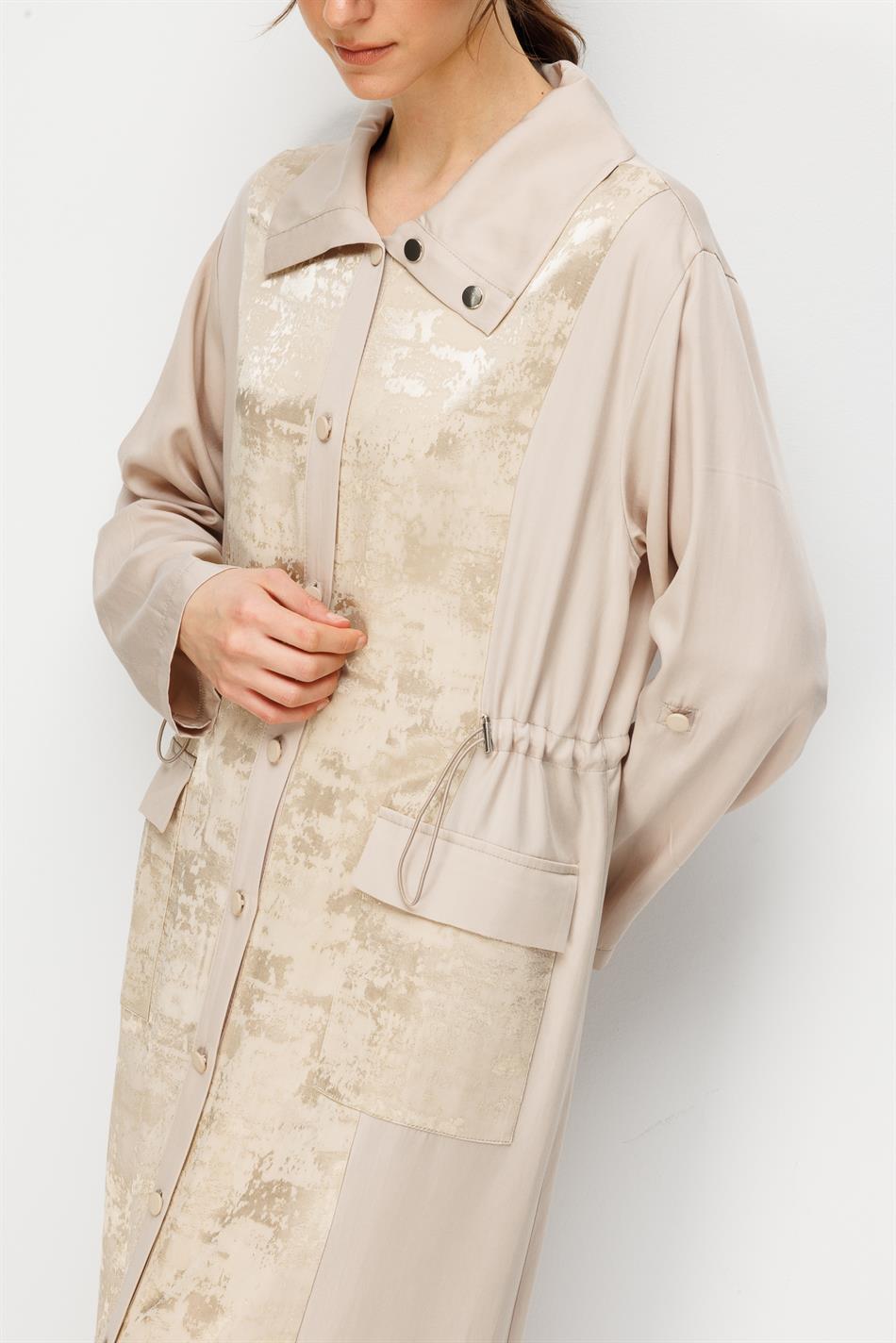 %100 Doğal LyoCELL Maxi Dökümlü Soft Kumaş Desen Geçişli Kap Ferace-Taş