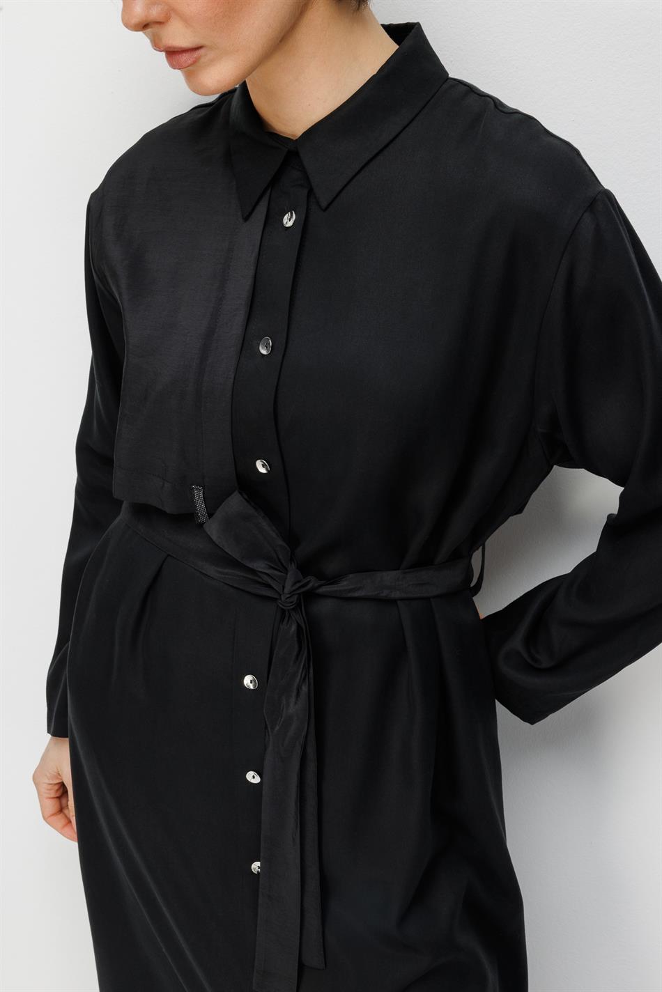 100% natuurlijke LyoCELL Maxi gedrapeerde zachte stof, hypoallergene windbreaker met gekleurde bies, sportjas/abaya - zwart