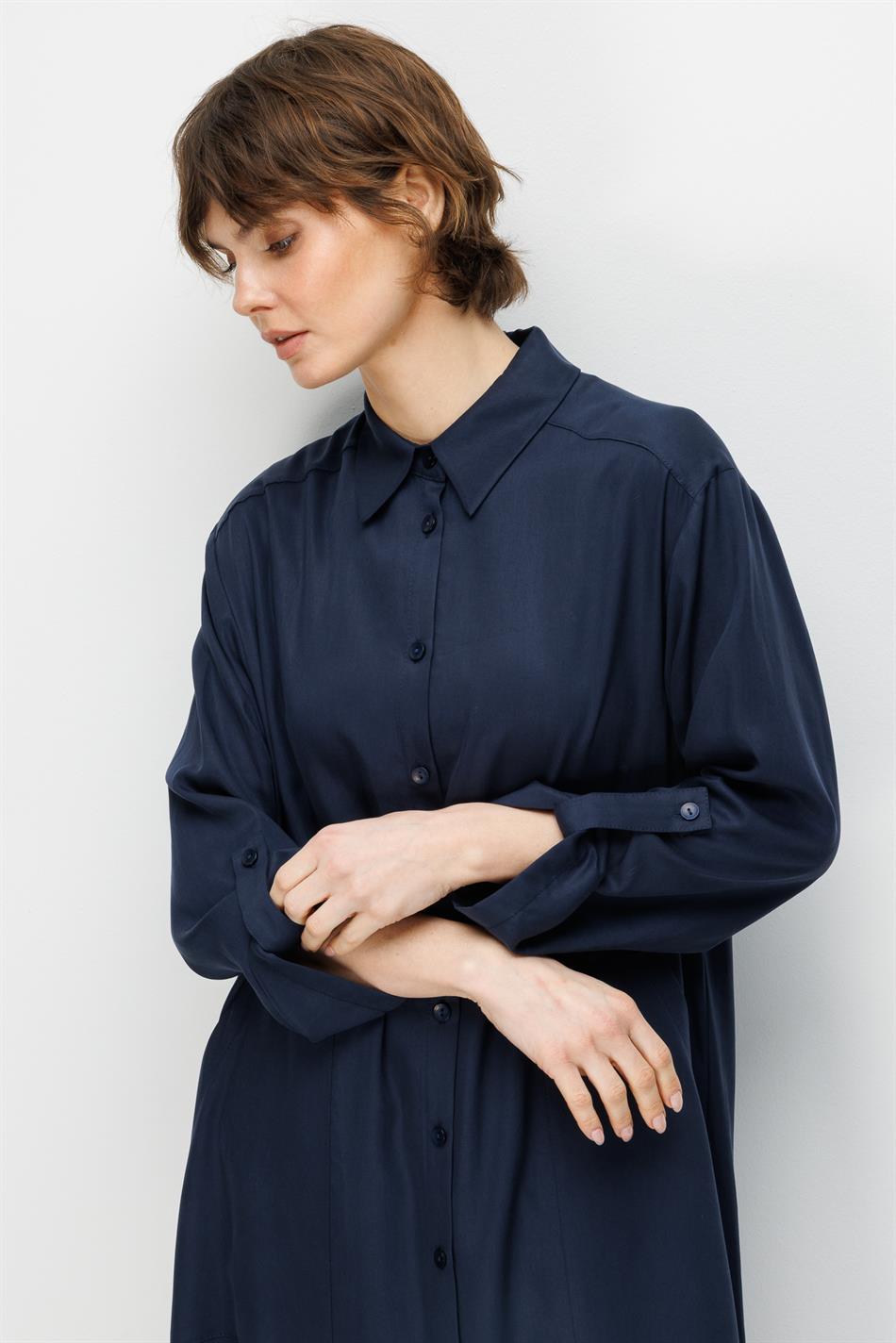 100% natuurlijke LyoCELL maxi gedrapeerde zachte stof tijdloze sportieve abaya - marineblauw