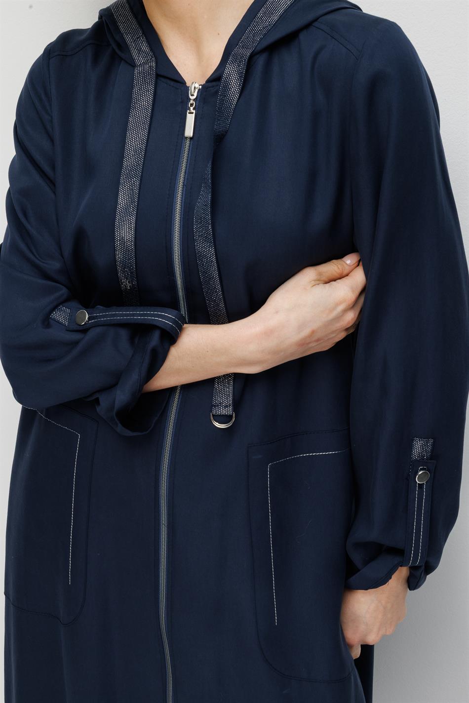 %100 Doğal LyoCELL Maxi Dökümlü Soft Kumaş Spor Garni Detaylı Kap Ferace-Laci