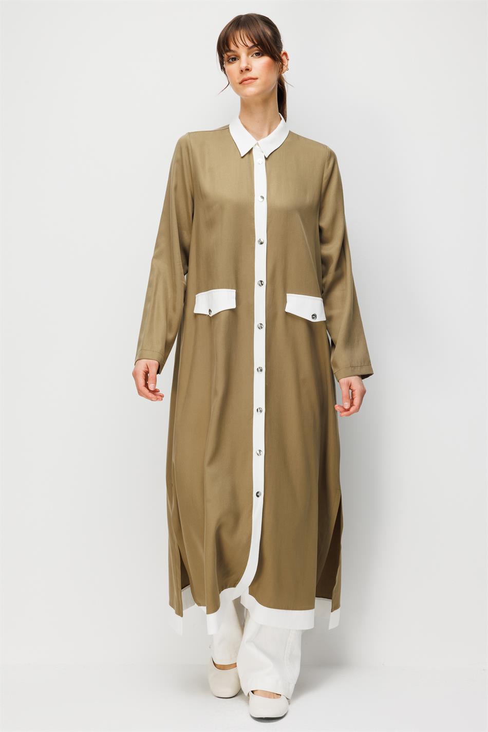 100% natuurlijke LyoCELL maxi-jurk van zachte, gedrapeerde stof met bies - kaki