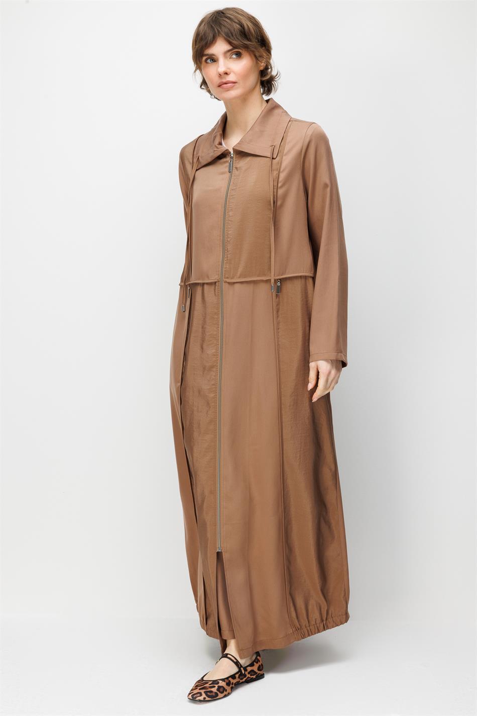 100% natuurlijke LyoCELL Maxi gedrapeerde zachte stof, kleur Garni Sport, gedetailleerde abaya - bruin