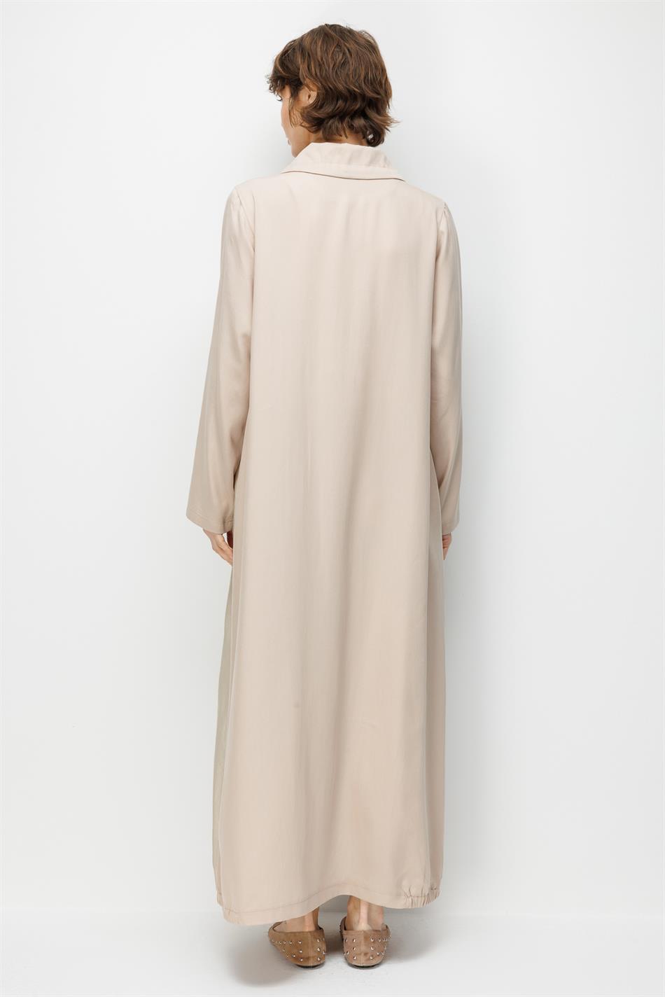 100% natuurlijke LyoCELL Maxi gedrapeerde zachte stof, kleur Garni Sport, gedetailleerde abaya - Stone